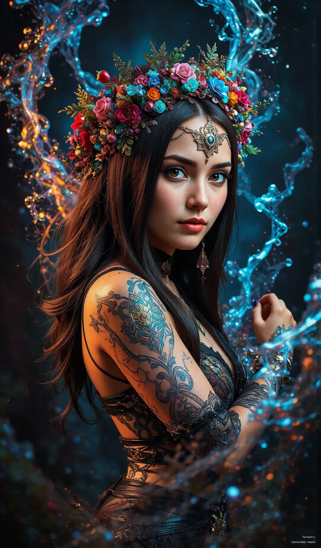 The Aquamarine Sovereign: Petals, Ink, and Liquid Light