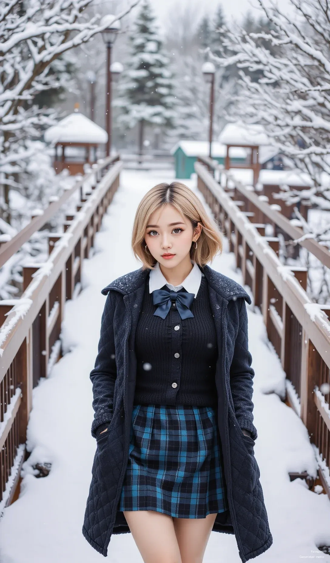 ❄️ Winter’s quiet magic… I’m just here, walking through the snow with my favorite sweater and skirt. The world’s so still, and I’m the only one who knows how to make it feel alive.