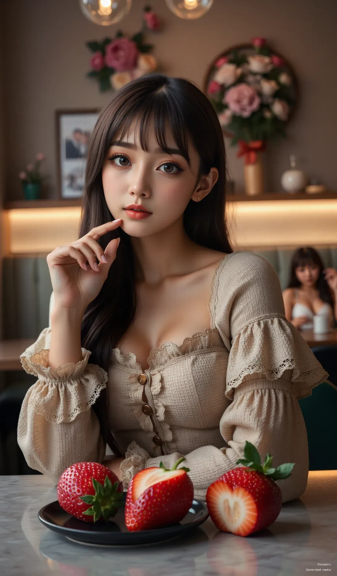 Sweet little moment 🍓  
Just me, some strawberries, and a cozy café vibe.  
Who else is craving a little sugar today? 💕