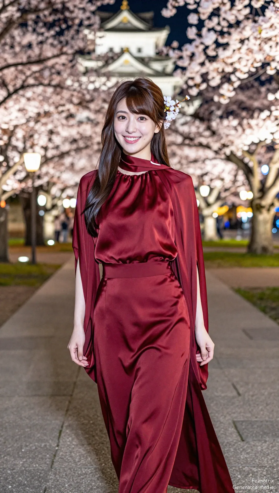 Bloom in Deep Red: A Night at Osaka Castle