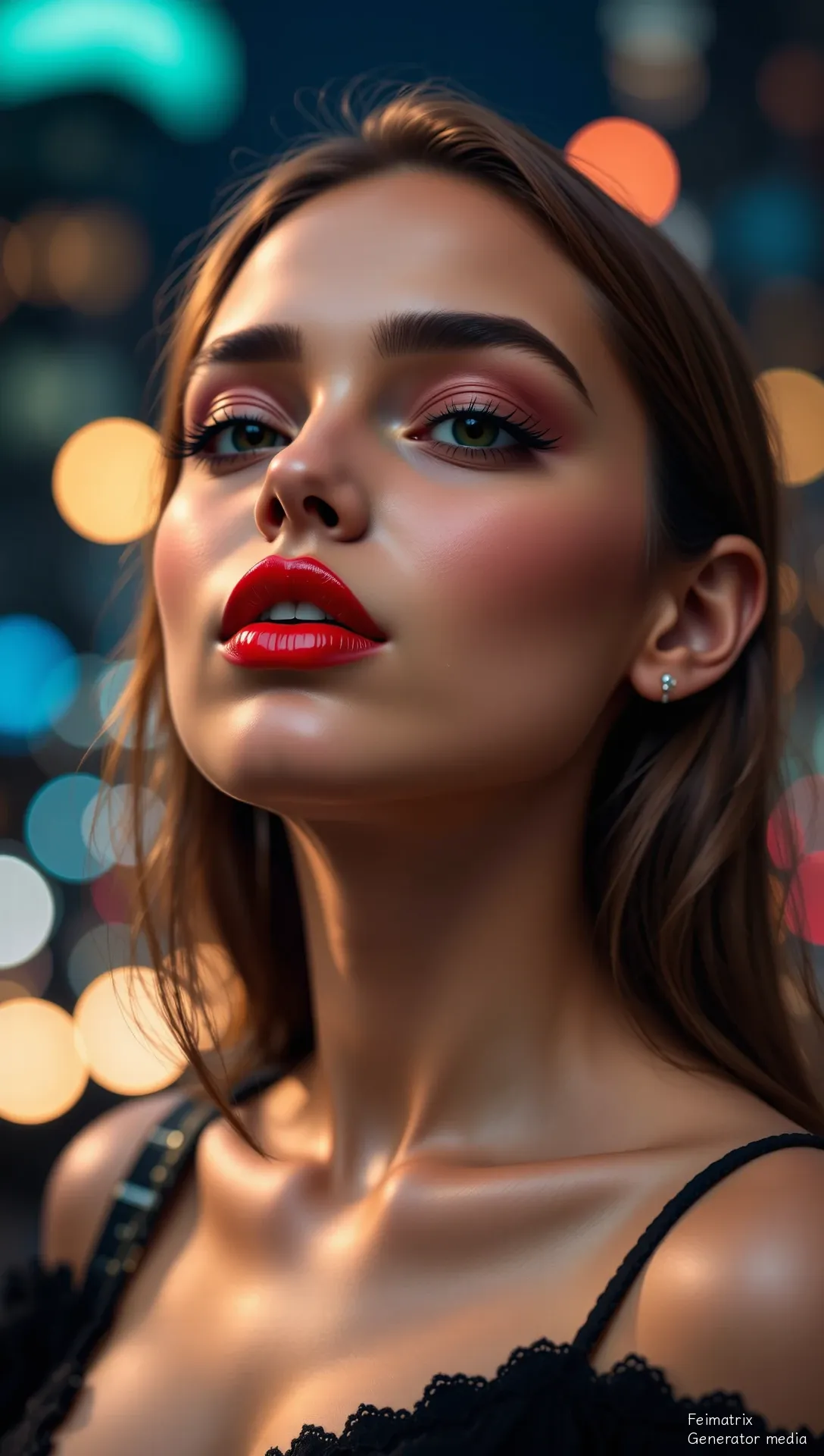 Glossy Lips Under City Neon