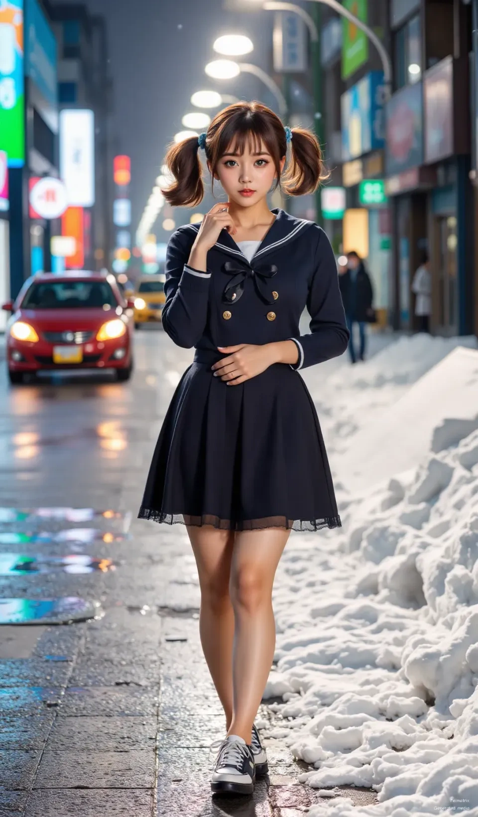 ❄️ Who else is ready for a snowy night stroll?   I’m not scared of the cold — I’m just here to turn every street into a story. 🎭