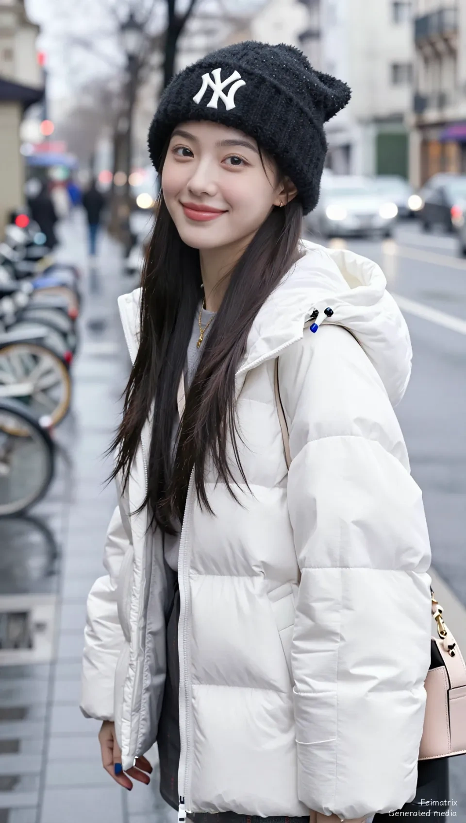 A Captivating Street Portrait in a Rainy, Urban Setting