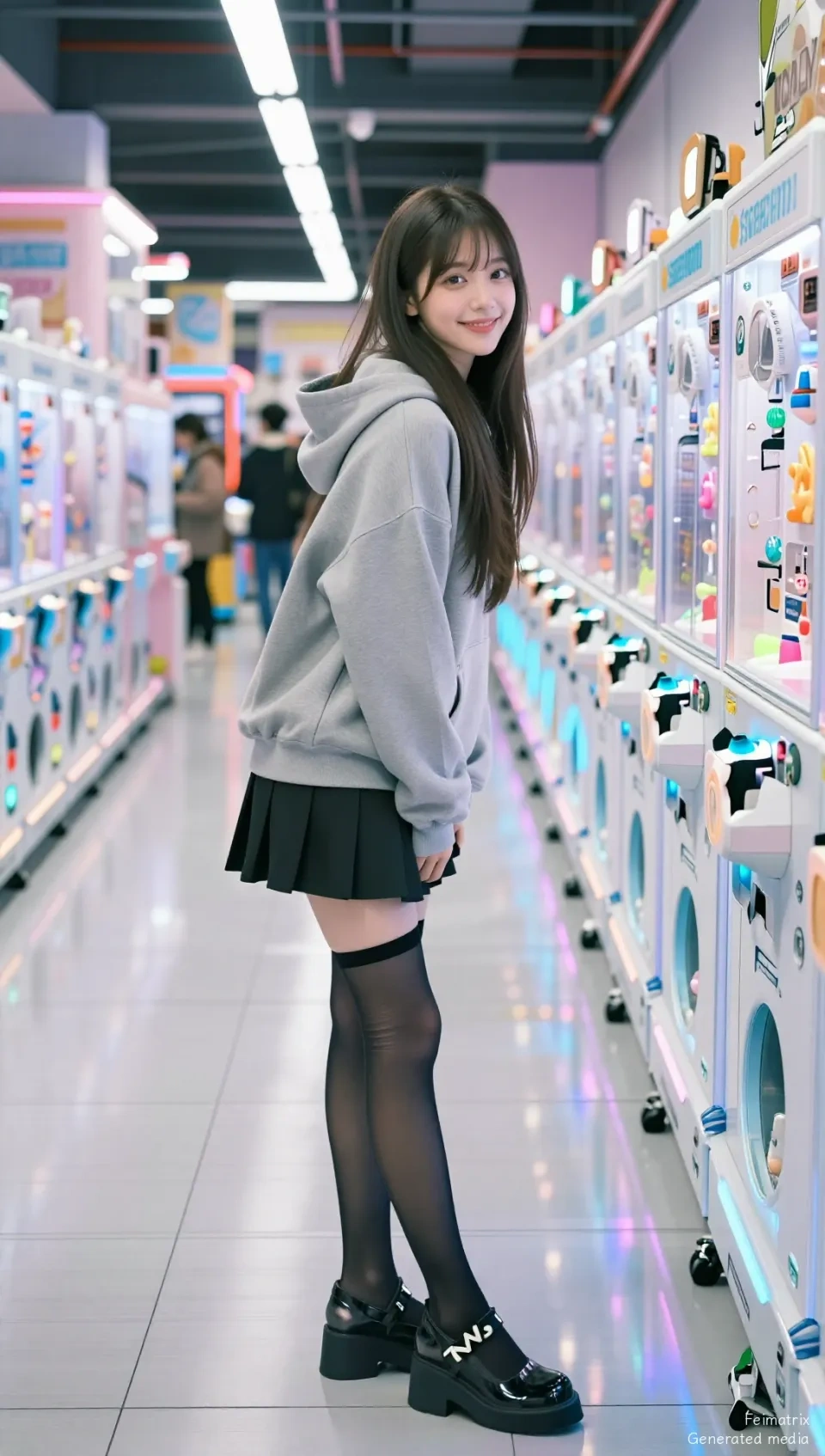 A Young Woman in a Gaming Arcade