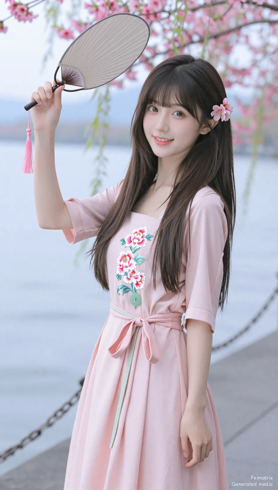 The Fan's Gentle Rhythm in a Blooming City