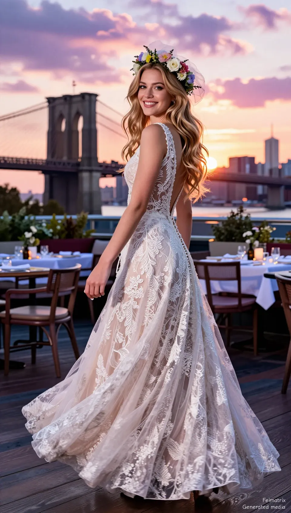 The Bride Who Caught a Melting Sunset Over the Brooklyn Bridge's Soft Jawline