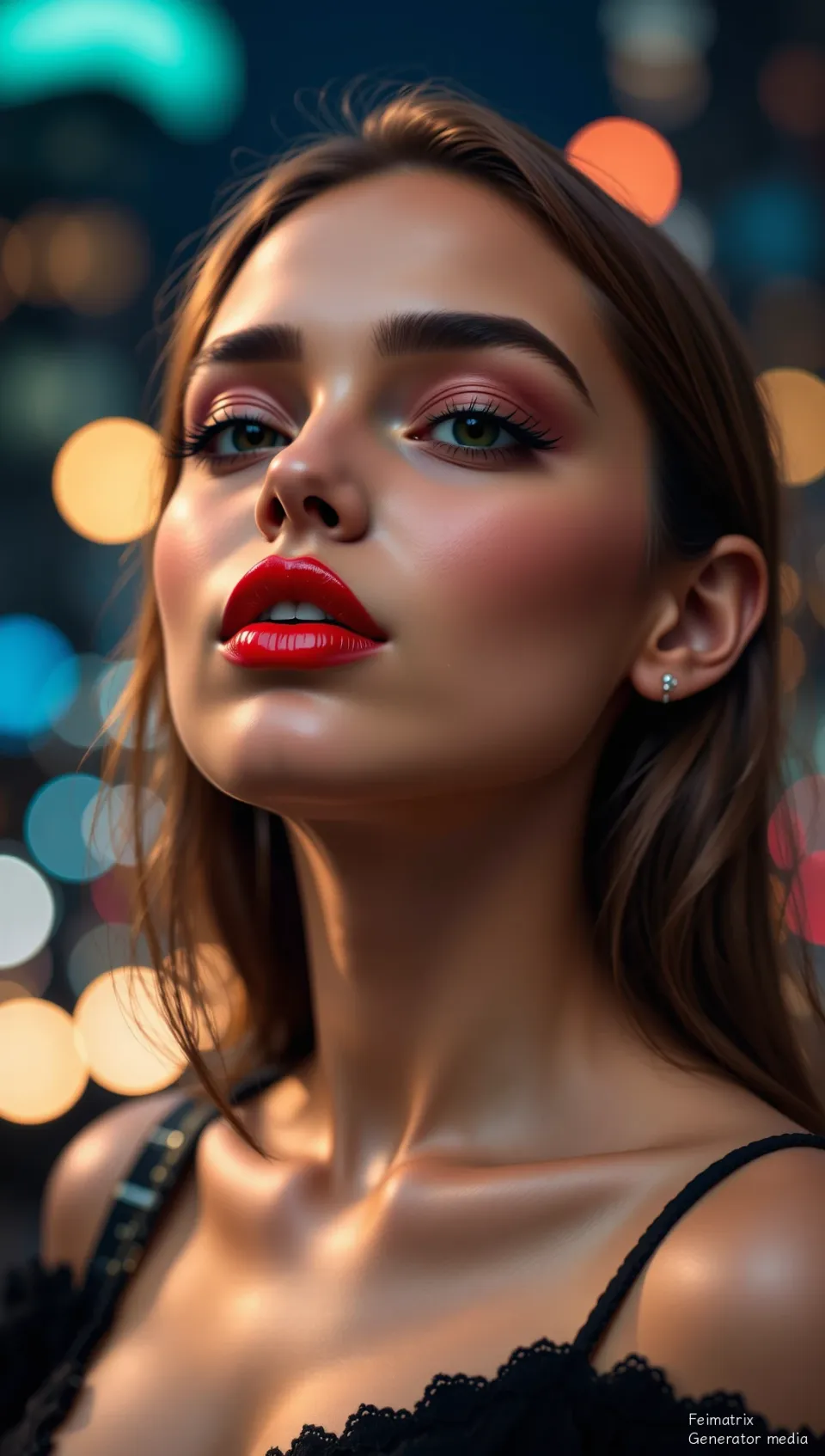 Glossy Lips Under City Neon